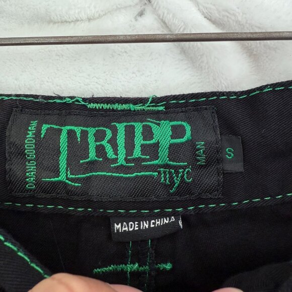 Tripp NYC Cargo Pants Mens S 32x30 Black Baggy Goth Rave Convertible Metal Stud - Picture 2 of 13